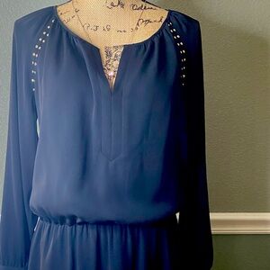 WHBM lined boho black dress with gold detail